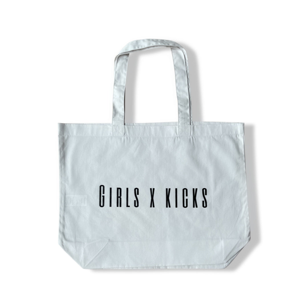 White Cotton Tote Bag with Black Girls Times Kicks Logo