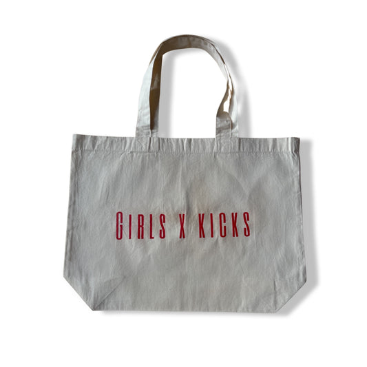 Natural Cotton Tote Bag with Red Girls Times Kicks Logo