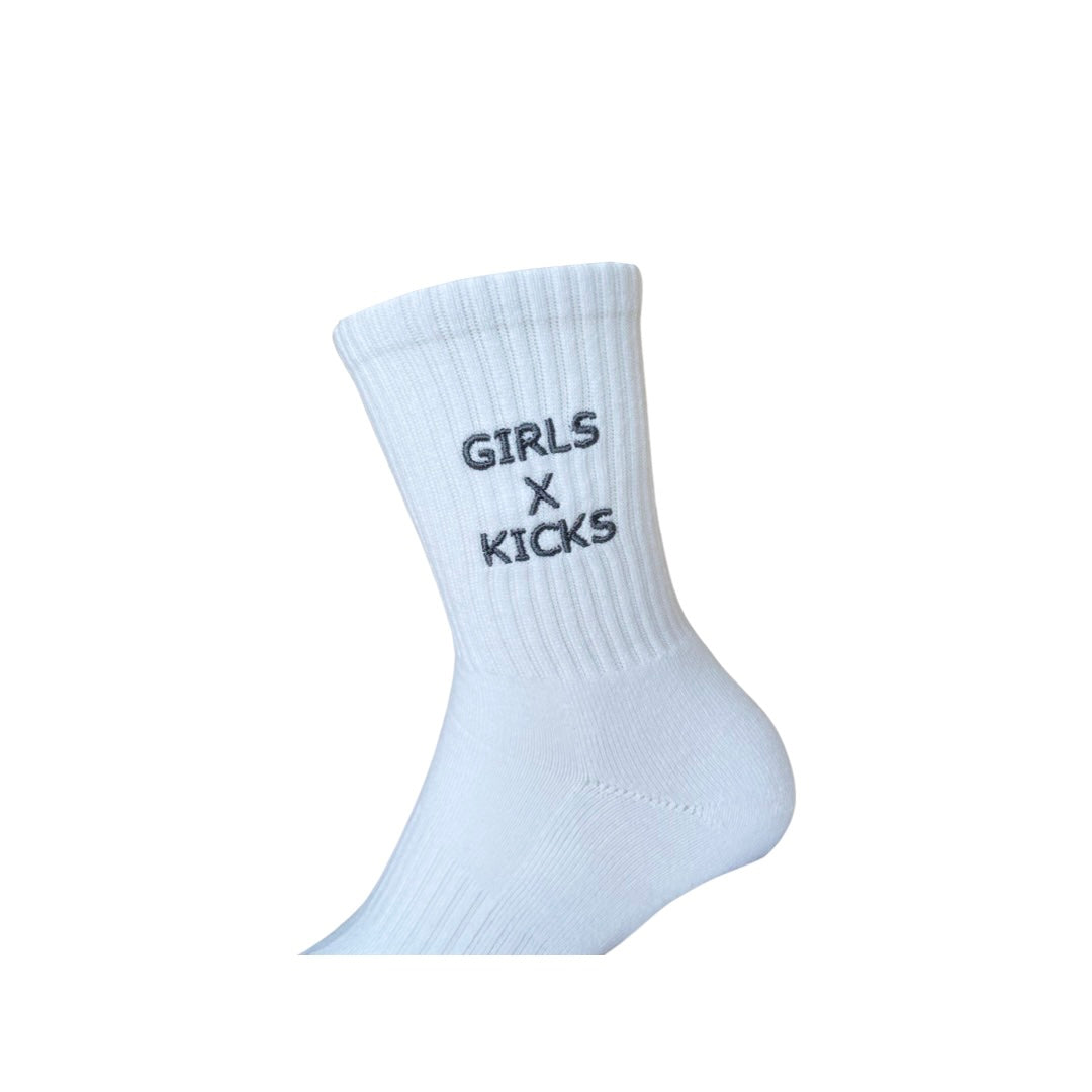 White Cotton crew length socks with Grey GXK embroidery