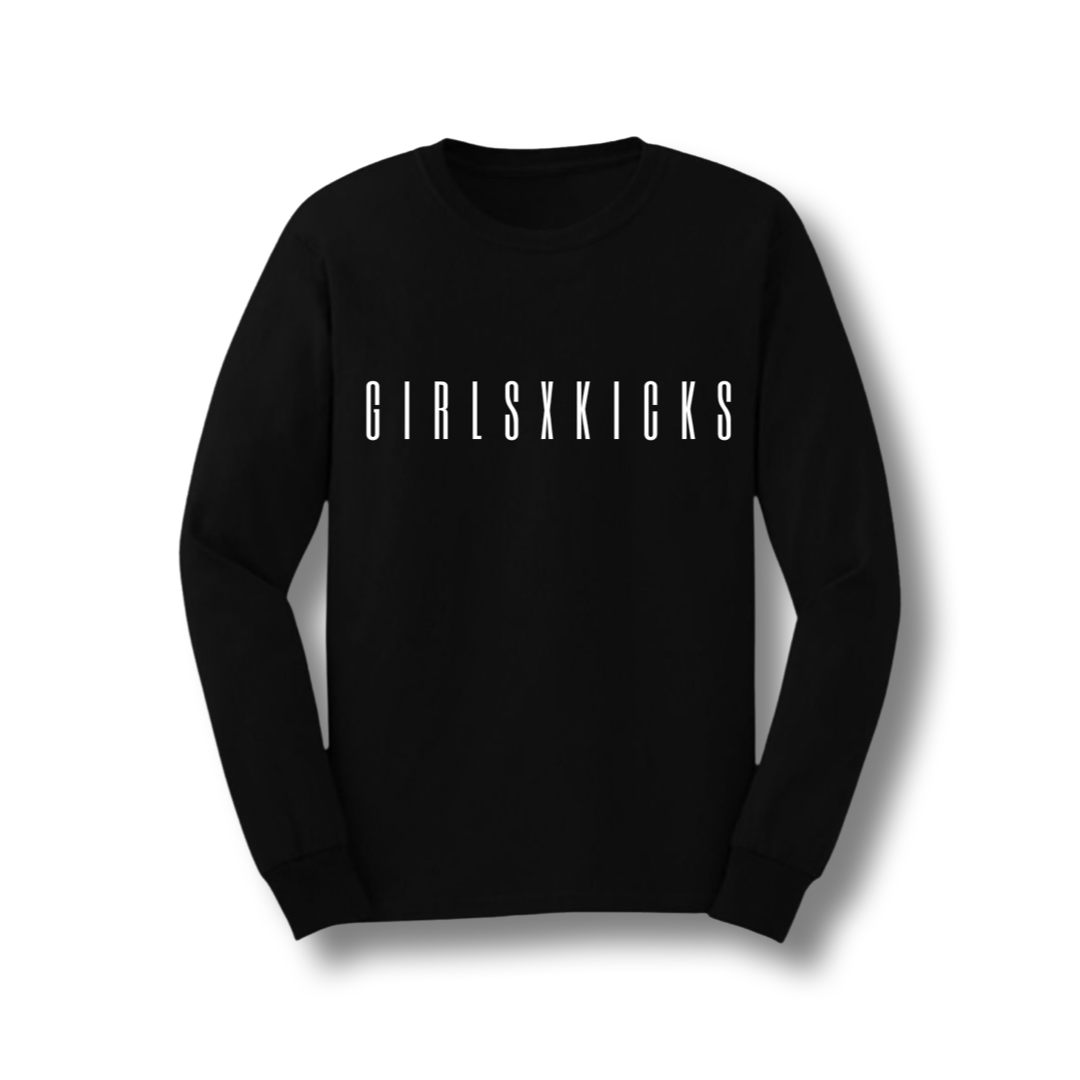 Black Long Sleeve Cotton Shirt with white Girls Times Kicks Logo